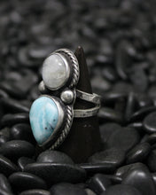 Load image into Gallery viewer, Larimar &amp; Moonstone Ring size 7